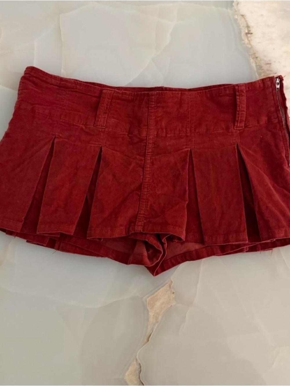 Free People Low Waisted Burnt Orange Pleated Mini Skort